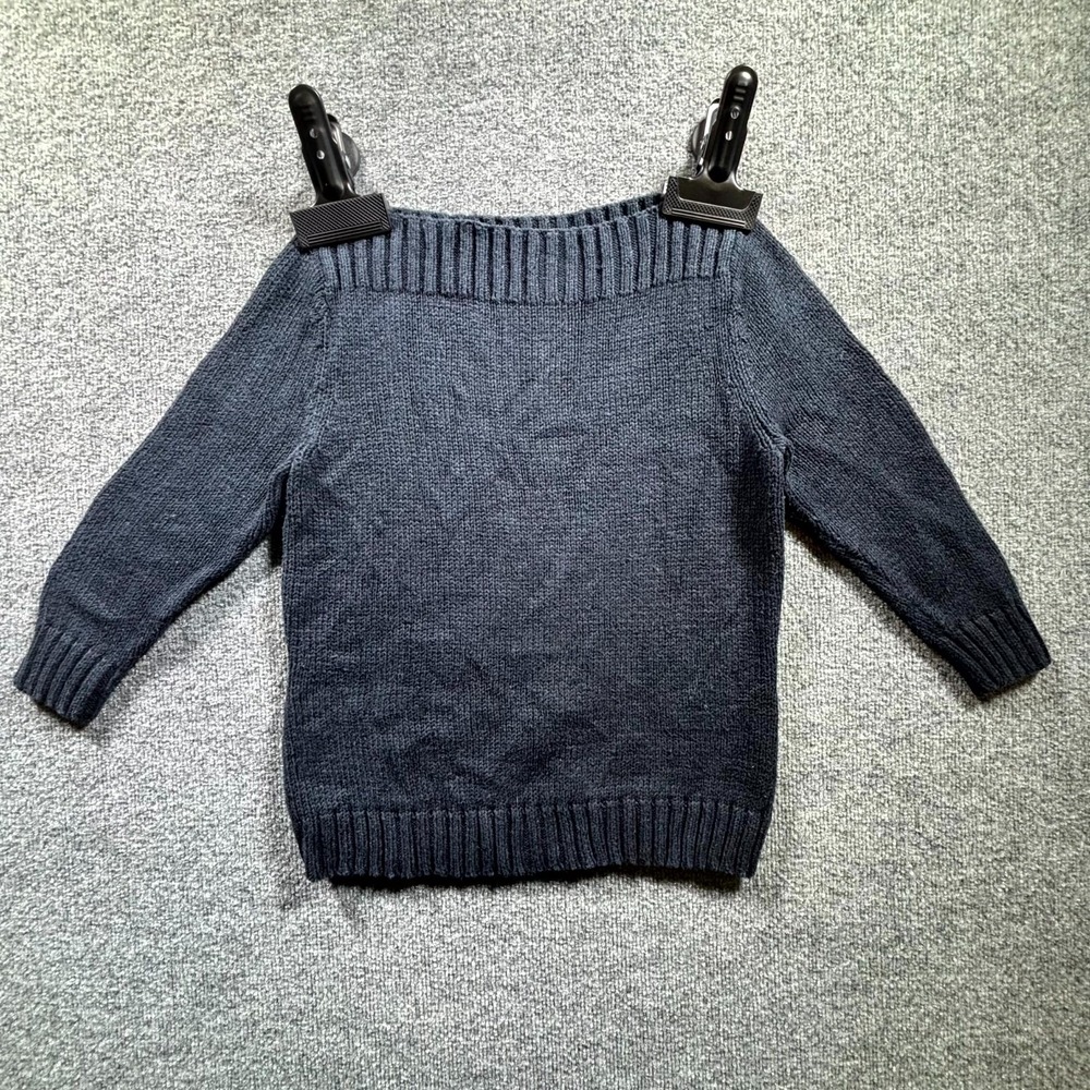 Lauren Ralph Lauren Sweater Womens PS Navy Blue Silk Linen Ribbed Trim Boat Neck
